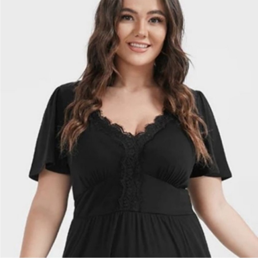 Bloomchic Solid Pocket Contrast Lace Split Maxi D… - image 4